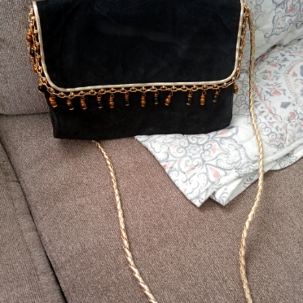 Real Suede black/ charm embelished bag